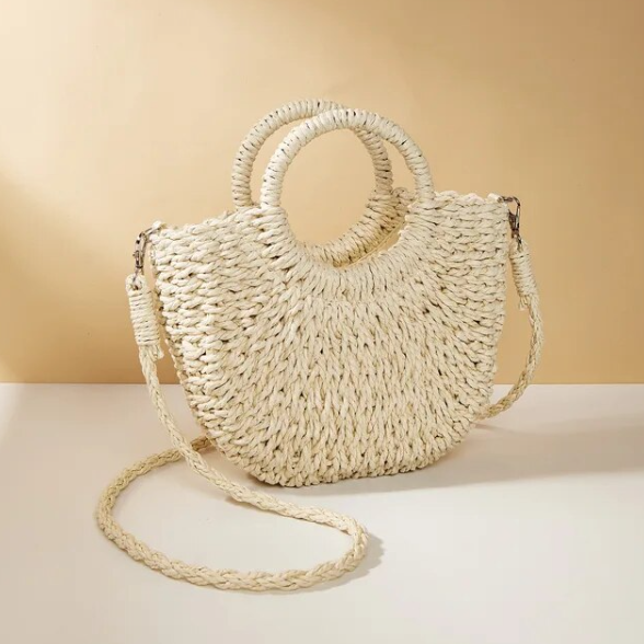 Luxury Designer Women's Straw Tote Bag Candy Color Beach Bag Half & Crossbody Shoulder Bag New 2024