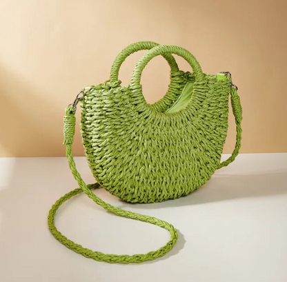 Luxury Designer Women's Straw Tote Bag Candy Color Beach Bag Half & Crossbody Shoulder Bag New 2024