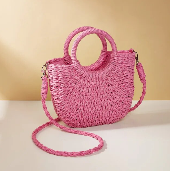 Luxury Designer Women's Straw Tote Bag Candy Color Beach Bag Half & Crossbody Shoulder Bag New 2024