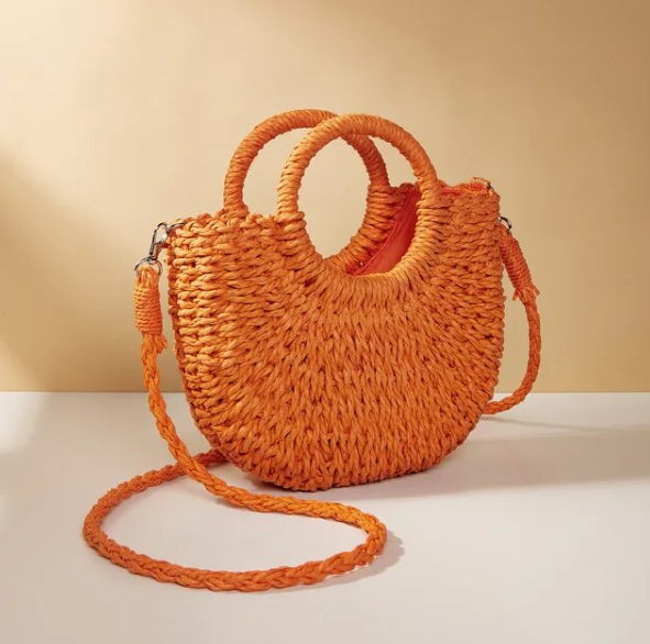 Luxury Designer Women's Straw Tote Bag Candy Color Beach Bag Half & Crossbody Shoulder Bag New 2024