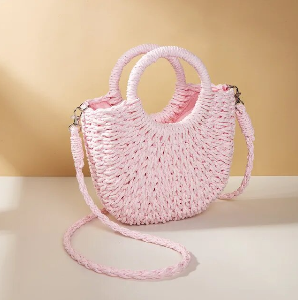 Luxury Designer Women's Straw Tote Bag Candy Color Beach Bag Half & Crossbody Shoulder Bag New 2024