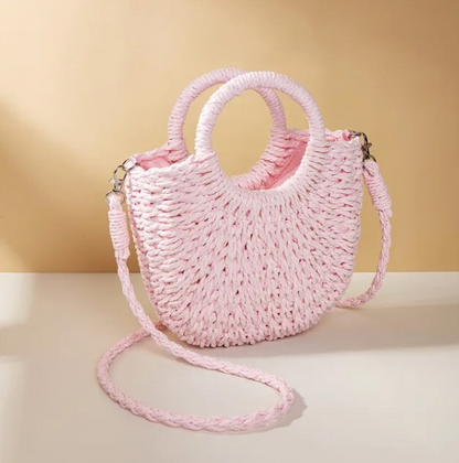 Luxury Designer Women's Straw Tote Bag Candy Color Beach Bag Half & Crossbody Shoulder Bag New 2024