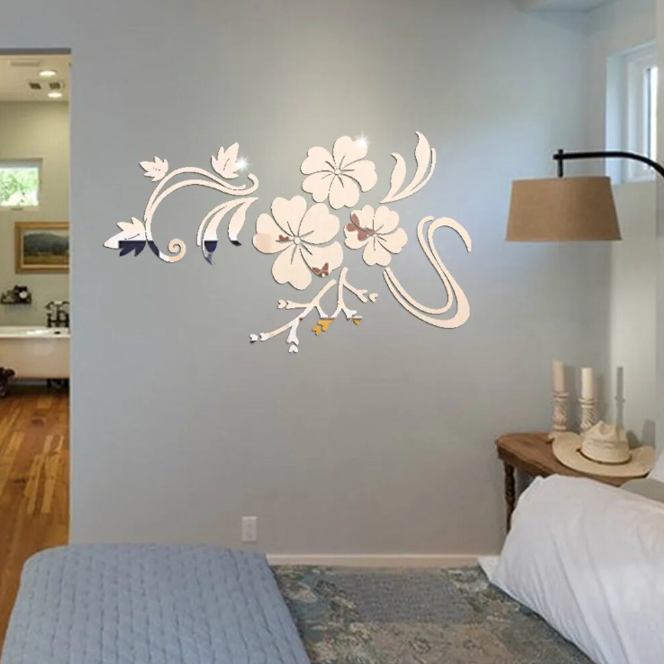 3D Mirror Floral Wall Stickers - Acrylic Decals