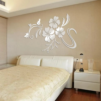 3D Mirror Floral Wall Stickers - Acrylic Decals