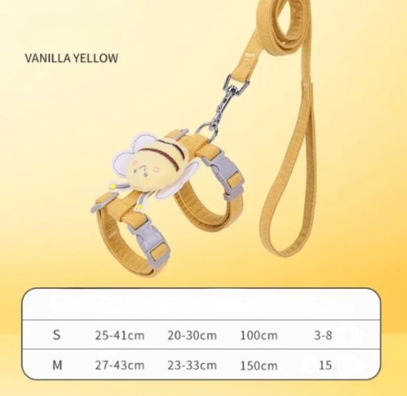 Double-layer Cat & Dog Adjustable Harness Set, Cartoon Bee Design for Outdoor Walking