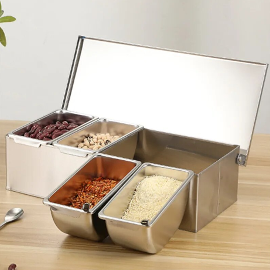 Household Seasoning Storage Box, Stainless Steel Tank with Lid