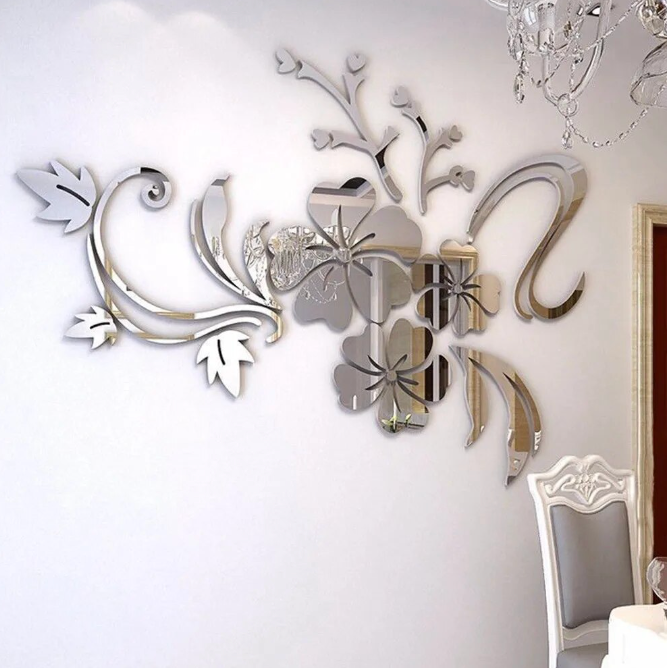 3D Mirror Floral Wall Stickers - Acrylic Decals