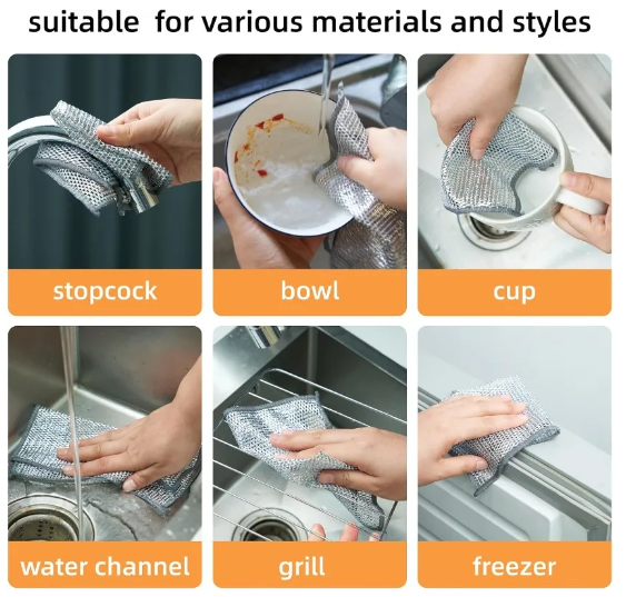 Double-Sided Metal and Steel Wire Dishwashing Rags