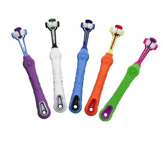 Three-sided multi-angle pet toothbrush, dog and cat cleaning supplies