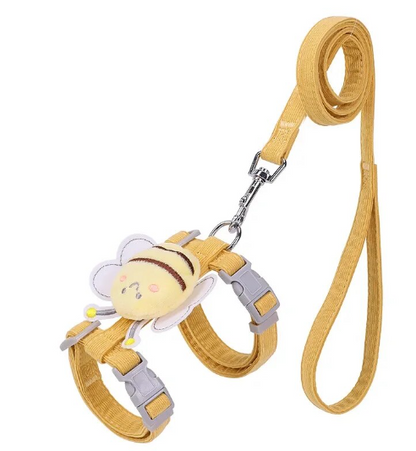 Double-layer Cat & Dog Adjustable Harness Set, Cartoon Bee Design for Outdoor Walking